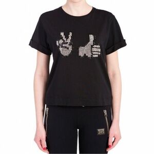 Philipp Plein Couture Black Thumbs Up T Shirt Women's Size Large 65116